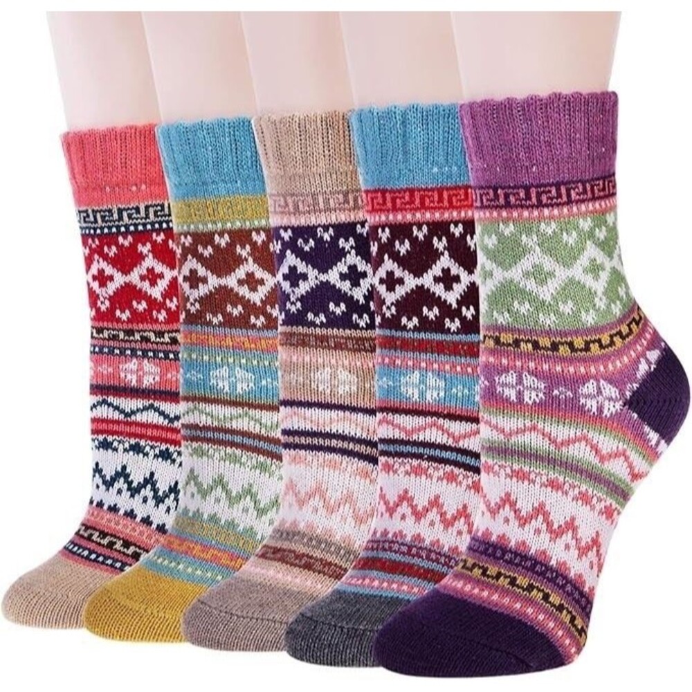 5 Pairs Merino Wool Socks Womens Winter Knit Casual Crew Warm Socks for Women